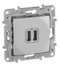 Розетка 2*USB Type A алюминий Etika
