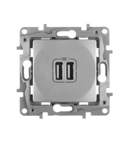 Розетка 2*USB Type A алюминий Etika