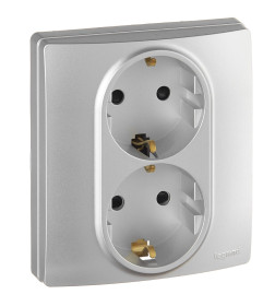 Розетка 2-я с з/к авт.зажим со шторками алюминий Etika Legrand