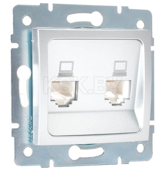 Розетка компьютерная двойная RJ45+RJ45 матовое серебро Karina Lezard (707-4388-141) 