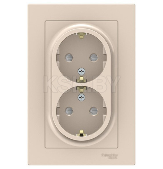 Розетка 2-ая с заземлением, со шторками, 16А, (в сборе с рамкой) | ATN000226 | SE Atlasdesign Бежевый (ATN000226) 