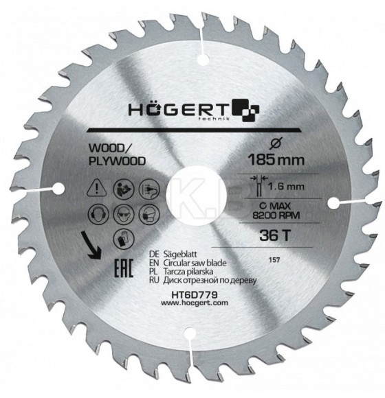 Диск пильный 185x36Tx30, Mn65 HOEGERT (HT6D779) 