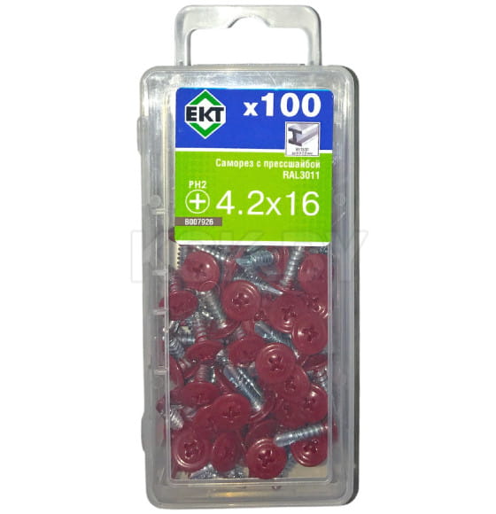 Саморез с п/ш, сверло 4.2х16 RAL3011 (упак/100шт), ЕКТ (B007926) 