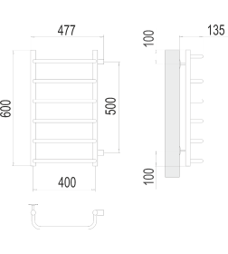 Полотенцесушитель Стандарт П6 400х600 бп500 RAL 9005