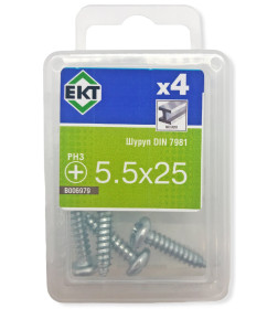 Шуруп 5.5х25, полукруглая головка, шлиц PH, цинк, DIN 7981 (упак/4шт)