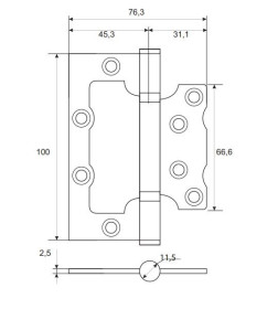 Петля накладная Vettore 100*75*2,5-B2-Steel-BLM