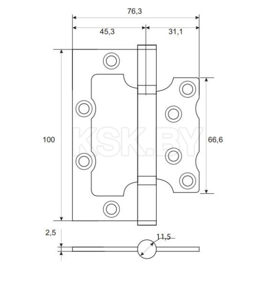 Петля накладная Apecs 100*75*2,5-B2-Steel-W  (18042) 