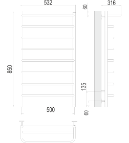 Полотенцесушитель Полка quick touch П8 500х850