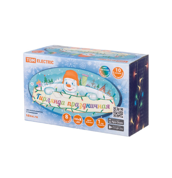 Гирлянда светодиодная СГ100MЗ10, многоцвет., зеленый шнур, 10м, 8 режимов, 250 В, TDM (SQ0361-0041) 