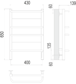 Полотенцесушитель Евромикс квадро quick touch П6 400х650