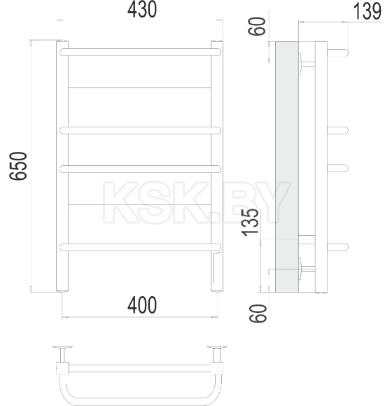 Полотенцесушитель Евромикс квадро quick touch П6 400х650 (4670078531223) 