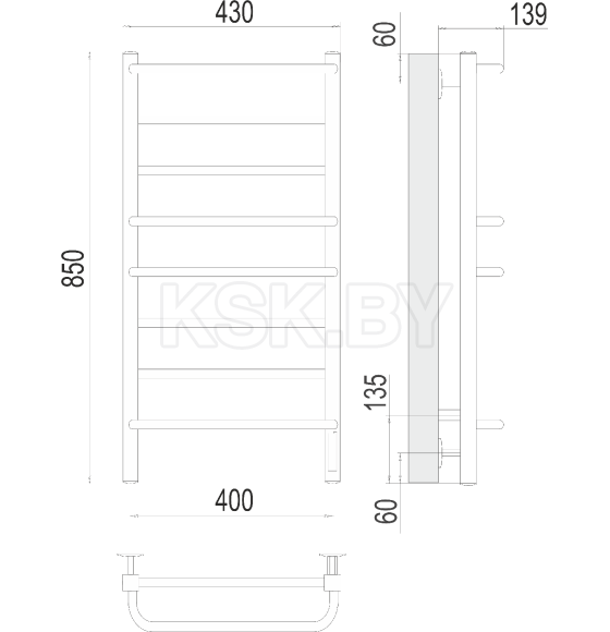 Полотенцесушитель Евромикс квадро quick touch П8 400х850 (4670078531247) 