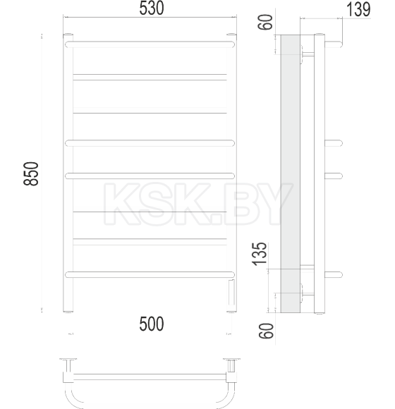 Полотенцесушитель Евромикс квадро quick touch П8 500х850 (4670078531254) 