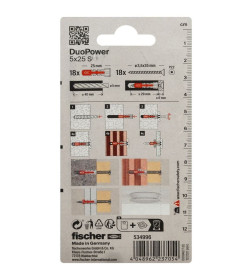 Дюбель распорный 5x25 DUOPOWER с саморезом (18шт упак.) Fischer