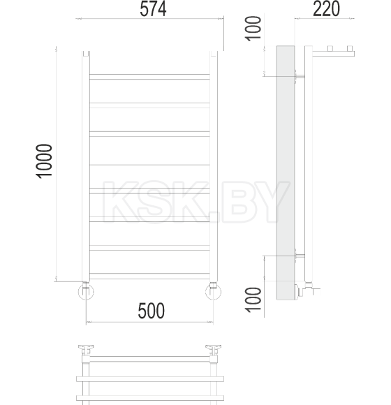 Полотенцесушитель Контур с полкой П9 500х1000 (4670078529749) 