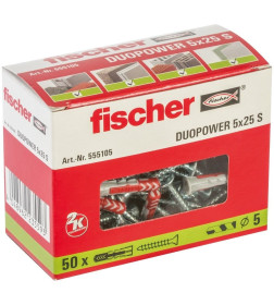 Дюбель универсальный DUOPOWER 5х25  S со шурупом (упак. 50шт) Fischer