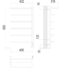 Полотенцесушитель Полка quick touch П6 400х650