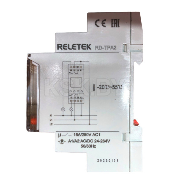 Цифровой таймер 16A (250VAC) 24_264VAC/DC астрономическое Reletek (RD-TPA2) 