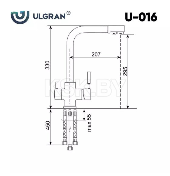 Смеситель для кухни Ulgran 016-304 (Нержавеющая сталь)