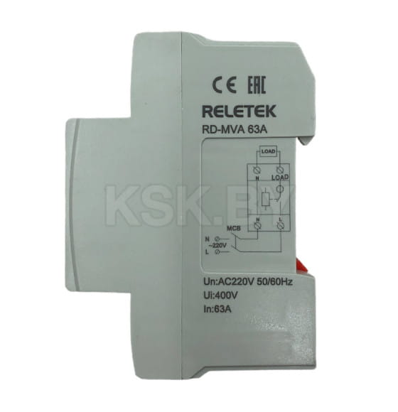 Реле контроля напряжения и тока 1NO+N 63A 220VAC LED-дисплей Reletek (RD-MVA/63) 