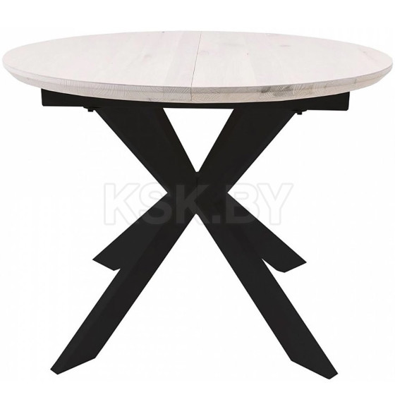 Стол РАУНД раздвижной, d100(140)*75, дуб беленый/чёрное подстолье КСЕ/Р-80  (86015) 