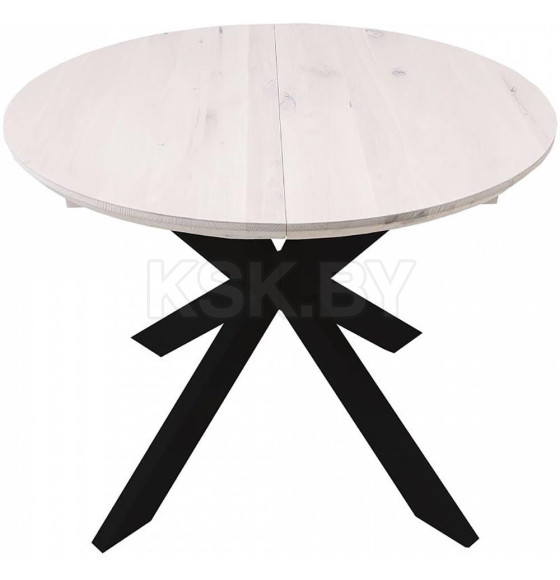 Стол РАУНД раздвижной, d100(140)*75, дуб беленый/чёрное подстолье КСЕ/Р-80  (86015) 