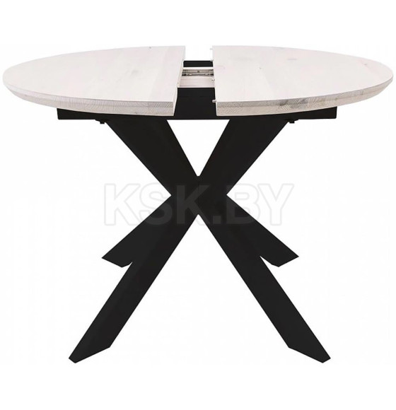 Стол РАУНД раздвижной, d100(140)*75, дуб беленый/чёрное подстолье КСЕ/Р-80  (86015) 