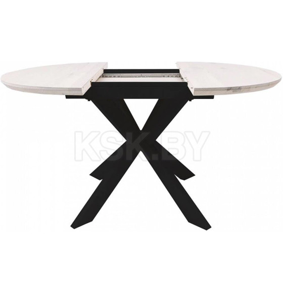 Стол РАУНД раздвижной, d100(140)*75, дуб беленый/чёрное подстолье КСЕ/Р-80  (86015) 