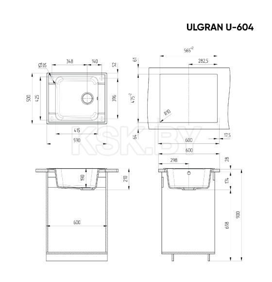 Мойка кухонная Ulgran U-604-344 (Ультра-черный)