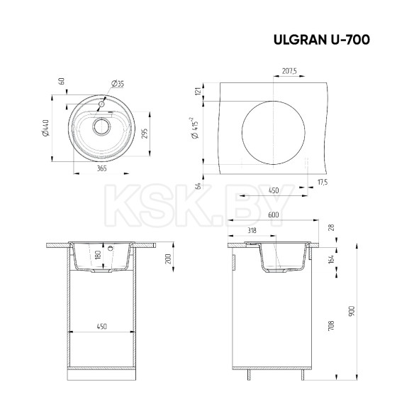 Мойка кухонная Ulgran U-700-344 (Ультра-черный)