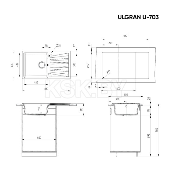 Мойка кухонная Ulgran U-703-328 (Бежевый)