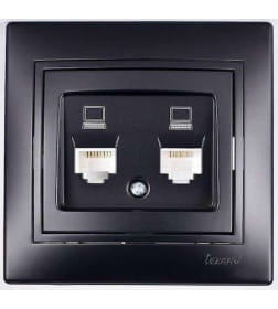 Розетка компьютерная двойная черный бархат со вставкой Mira Lezard