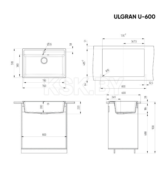 Мойка кухонная Ulgran U-600-344 (Ультра-черный)