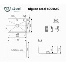 Мойка кухонная Ulgran STELL 500x450 мм (брашированная сталь)