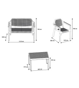 Набор мебели EASY COMFORT (диван, 2 кресла, стол), графит