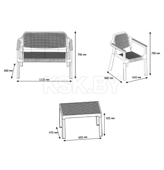 Набор мебели EASY COMFORT (диван, 2 кресла, стол), графит (Р6037ГР) 