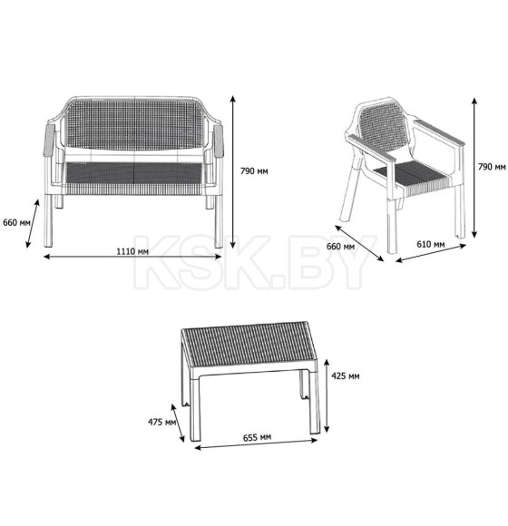 Набор мебели EASY COMFORT (диван, 2 кресла, стол), капучино (Р6037КАП) 