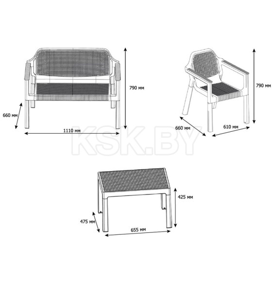 Набор мебели EASY COMFORT (диван, 2 кресла, стол), коричневый (Р6037КОР) 