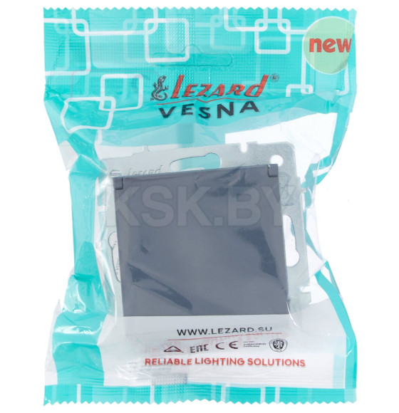 Розетка с/з с крышкой ПБТ графит Vesna Lezard (742-3488-123B)