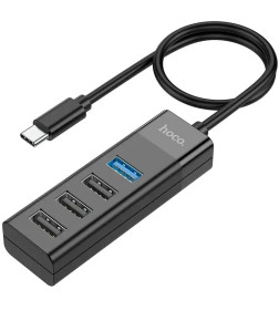 Адаптер HB25 Type-C-Xaб на 4 USB (USB3.0+USB2.0*3) черный Hoco