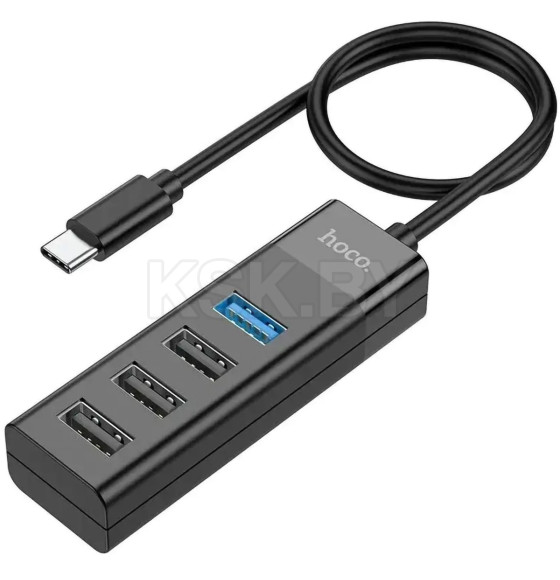 Адаптер HB25 Type-C-Xaб на 4 USB (USB3.0+USB2.0*3) черный Hoco (62429) 