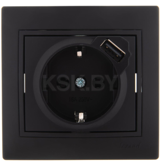 Розетка с/з + USB разъём чёрный бархат Mira Lezard (701-4242-181)