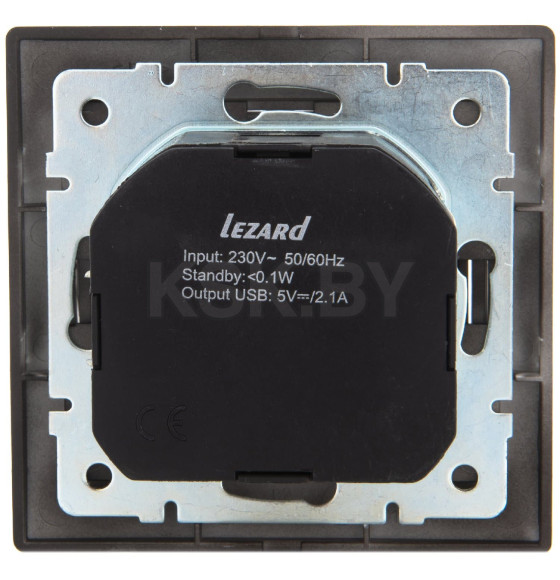 Розетка с/з + USB разъём чёрный бархат Mira Lezard (701-4242-181)