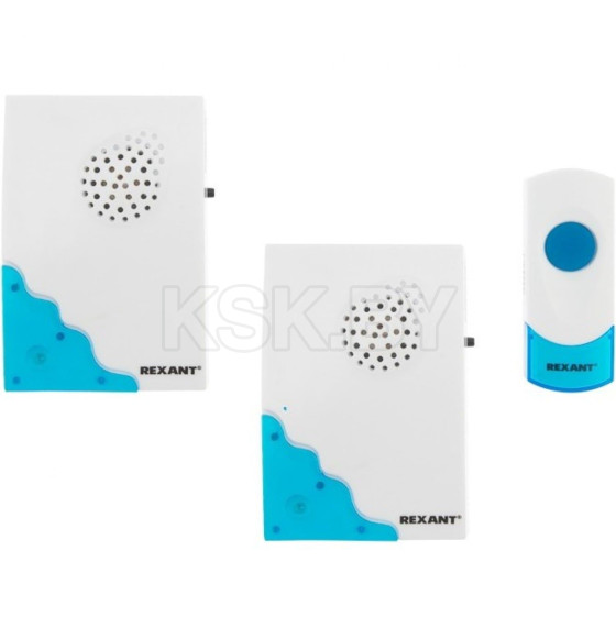 Беспроводной дверной звонок с двумя вызывными панелями 32 мелодии 100м кнопка IP44 (белый/синий) REXANT RX-5 (73-0050) 