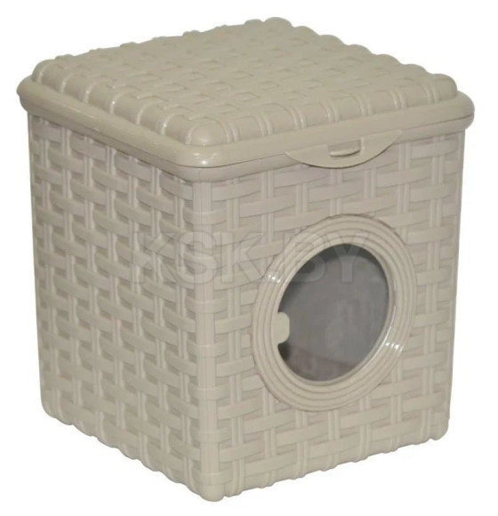 Контейнер для мелочей "Ротанг" 3л с иллюминатором (слоновая кость) (420326) 