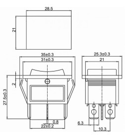 Переключатель клавишный 250V 15А (6с) ON-OFF-ON красный  с подсветкой и нейтралью  REXANT