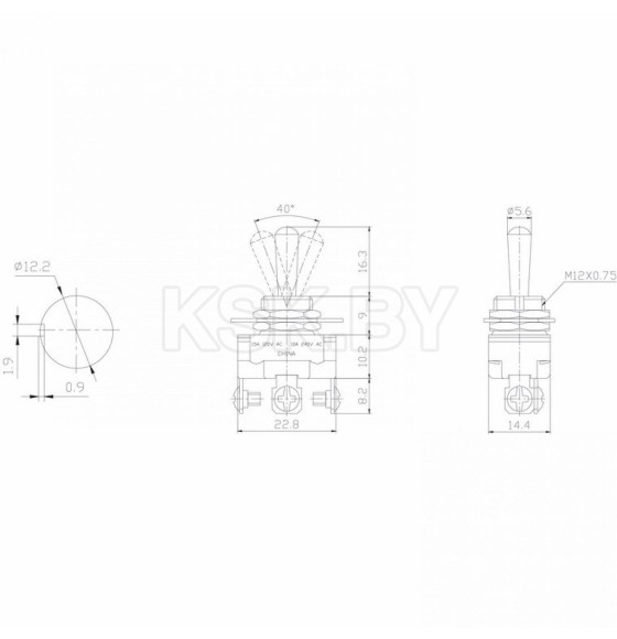 Тумблер 220V 10А (3c) ON-OFF-ON однополюсный  Mini  REXANT (36-4311) 