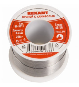 Припой с канифолью  250 гр. d=0.6 мм (Sn60 Pb40 Flux 2.2%)  REXANT