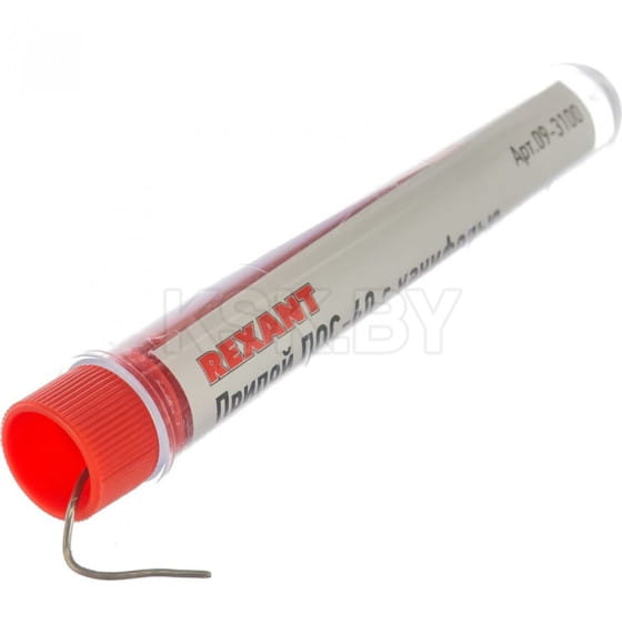 Припой с канифолью ПОС-40 REXANT, 10 г, Ø1.0 мм, (олово 40%, свинец 60%), колба (09-3100) 