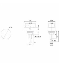 Выключатель клавишный 12V 20А (3с) ON-OFF черный ОВАЛ с зеленой LED подсветкой (RWB-523, ASW-20D-2)